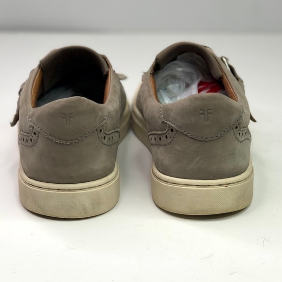 Frye Gemma Keltie sneakers grey nubuck suede fringe buckle wingtip size 9 - Picture 3 of 10